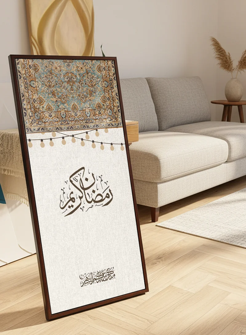 LOWHA Canvas Wall Art on Wooden Frame with Brown Floating Frame and Back Stand Featuring Ramadan Kareem Design